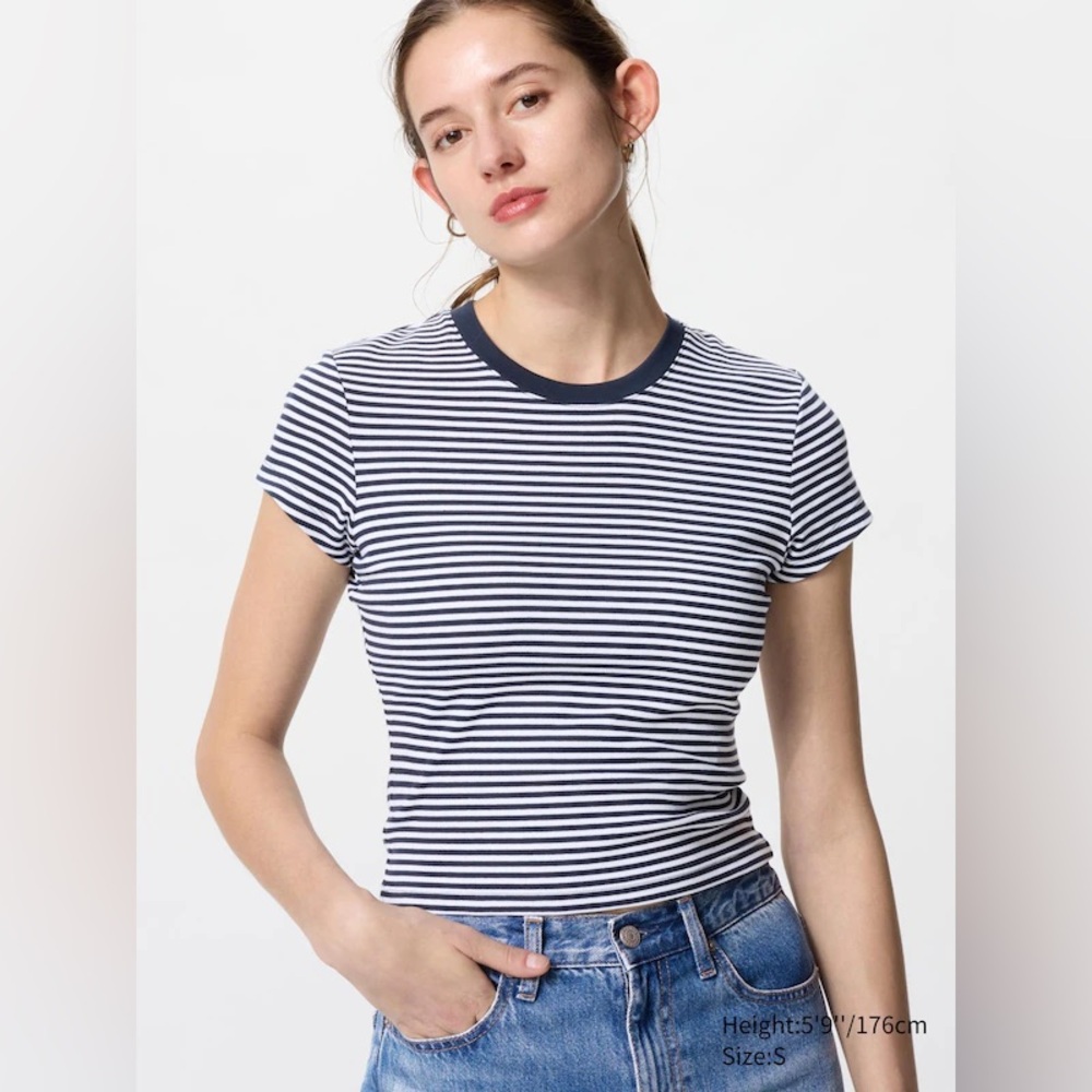 Uniqlo Striped Navy and White T-shirt